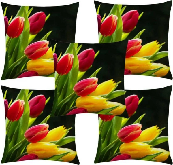 CITY BEST MART Tulip Flowers Beautiful Cushion Covers - 16*16